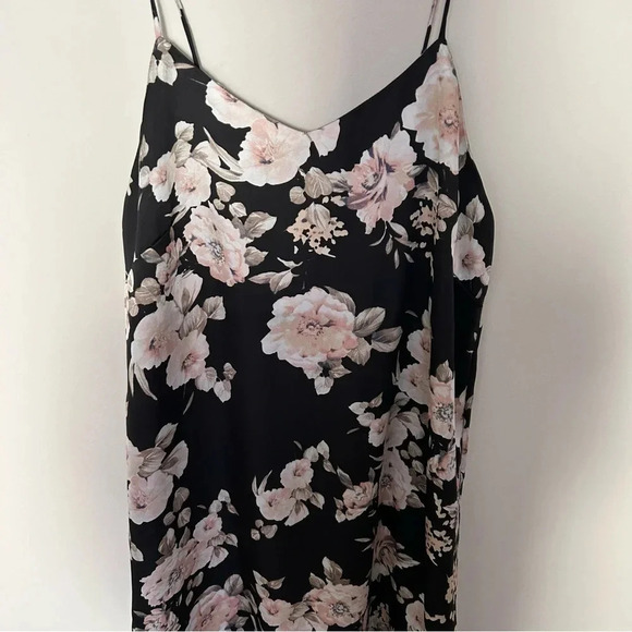 Mod Ref 90's Inspired Black Floral Midi Slip Dress Tie Back Size Small - Picture 2 of 7
